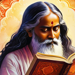 **Image:** A vibrant book cover illustration featuring Tagore's *Gitanjali*. Style: Watercolor, soft lighting, Bengali script subtly incorporated into the background. Mood: Mystical, serene.